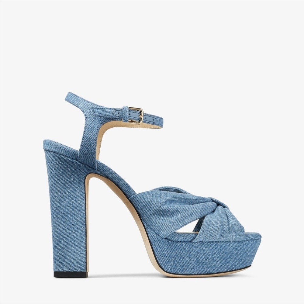 New JIMMY CHOO Heloise 120 Knotted Denim Platform Sandals 38 $995 - Picture 4 of 14